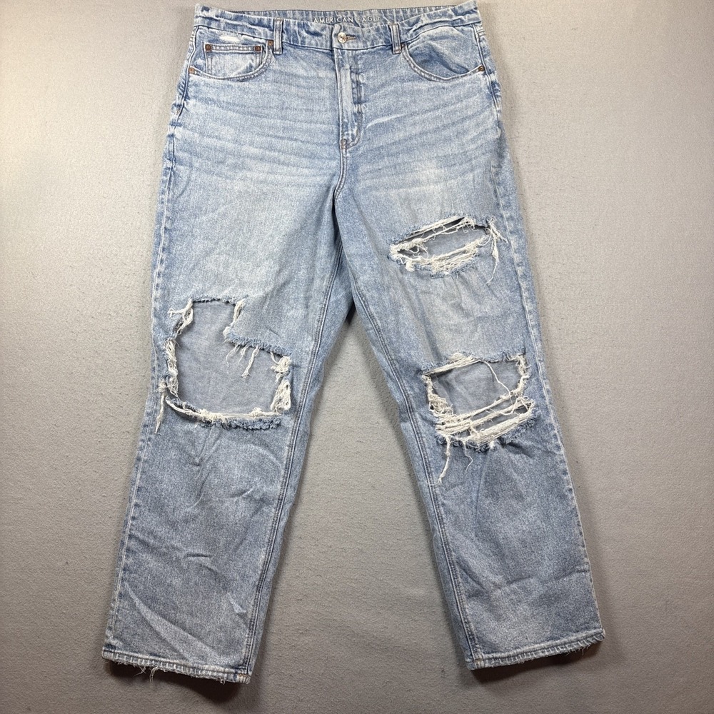 American Eagle Curvy 90s Straight Distressed Jeans Light Wash Womens‎ 18 Regular